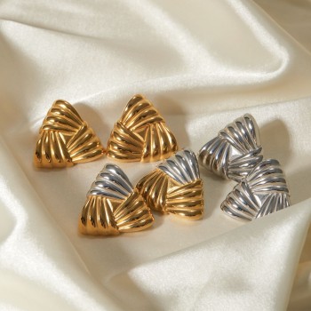 Stainless steel woven texture color matching triangle earrings