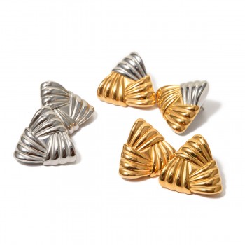 Stainless steel woven texture color matching triangle earrings