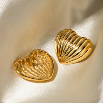 Stainless steel striped heart earrings