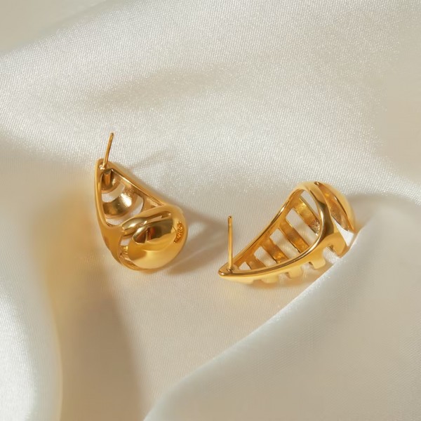 Striped Hollow Earrings Minimalist Style Teardrop-Shaped Earrings