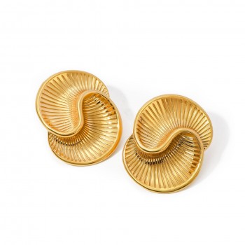 Stainless steel water drop texture spiral earrings