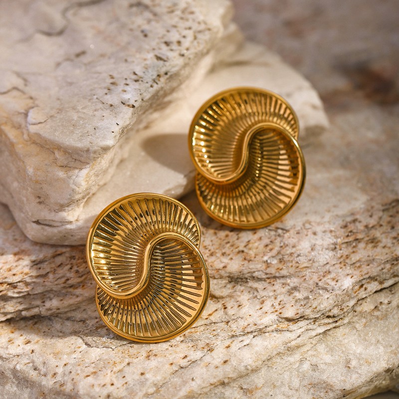 Stainless steel water drop texture spiral earrings 