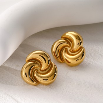 Stainless Steel Twisted Half Moon Earrings 