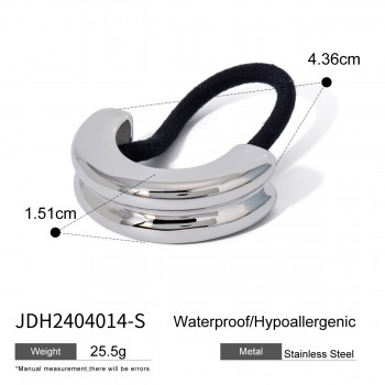 Stainless steel chubby smooth u-shaped black rubber band hair rope