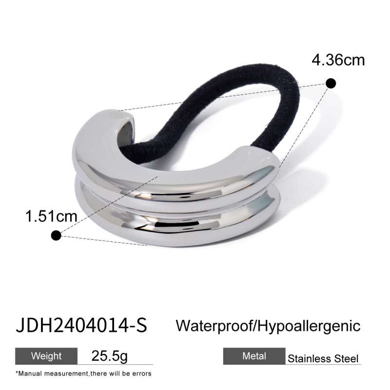 Stainless steel chubby smooth u-shaped black rubber band hair rope 