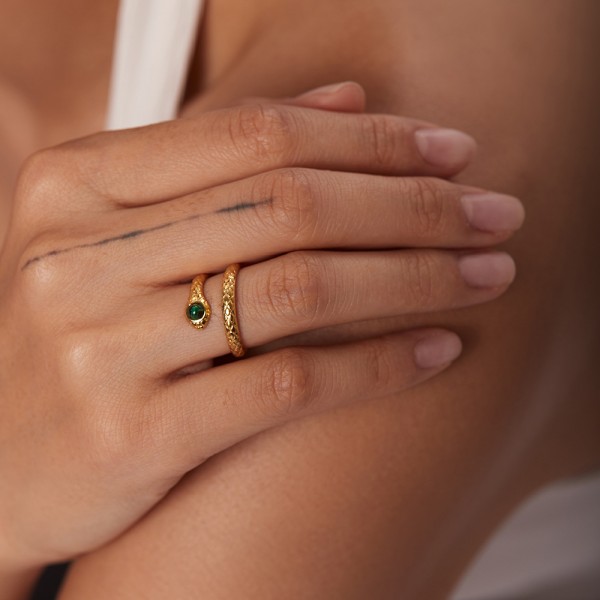 Charming Malachite Eye Snake Open Ring