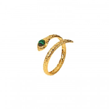 Charming Malachite Eye Snake Open Ring