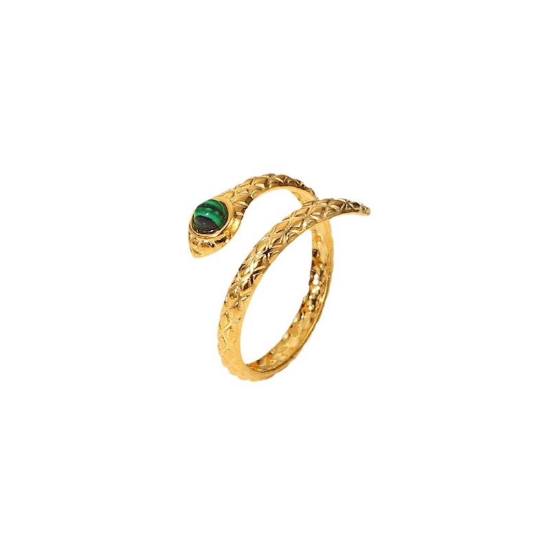 Charming Malachite Eye Snake Open Ring 