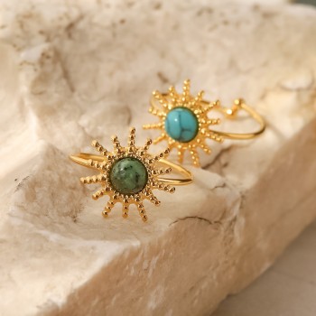 Sun Shaped Open Ring with African Turquoise