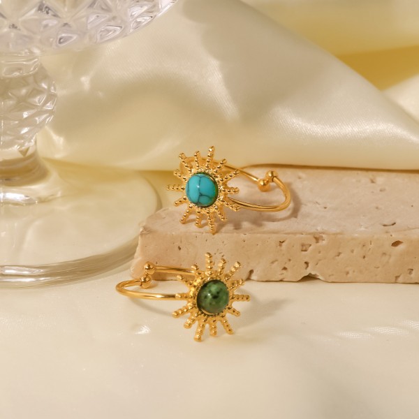 Sun Shaped Open Ring with African Turquoise