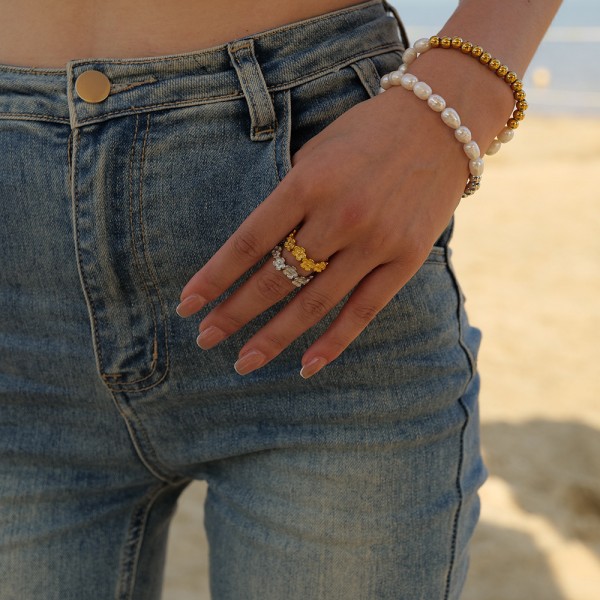 C-shaped stainless steel flower ring