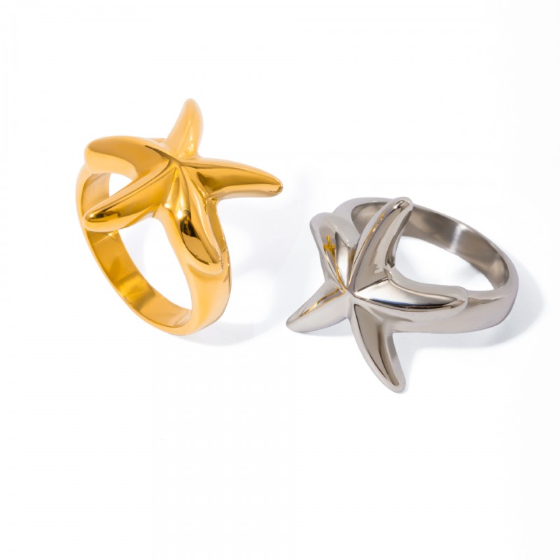 Summer beach scenery starfish titanium steel ring 