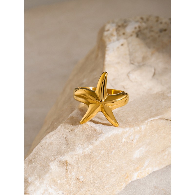 Summer beach scenery starfish titanium steel ring 