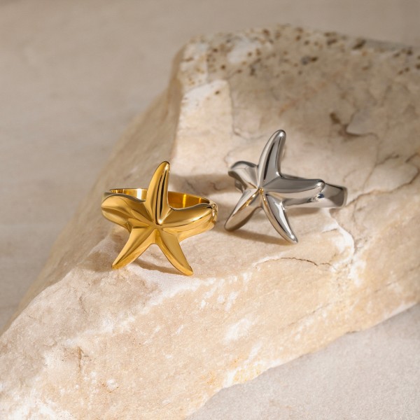 Summer beach scenery starfish titanium steel ring