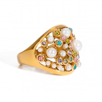 Vintage Fashion Diamond Pearl Ring