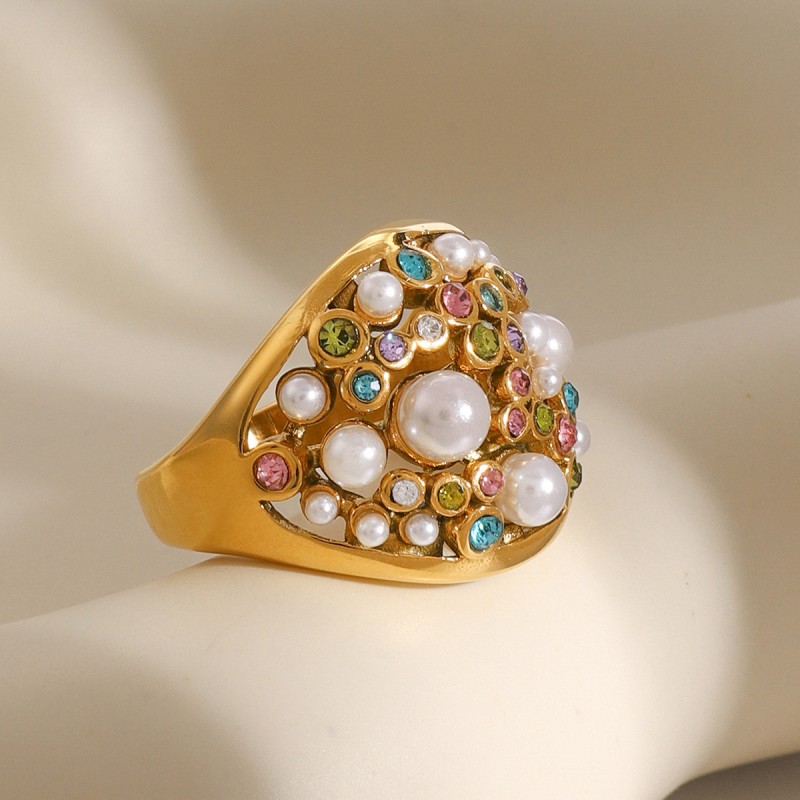 Vintage Fashion Diamond Pearl Ring 