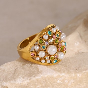 Vintage Fashion Diamond Pearl Ring