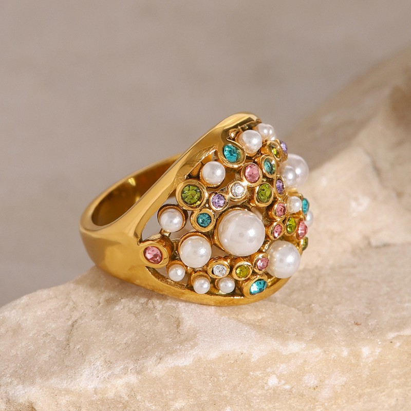 Vintage Fashion Diamond Pearl Ring 