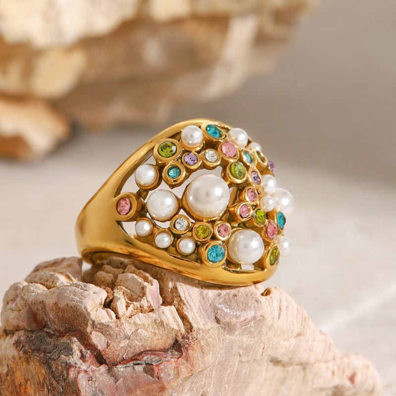 Vintage Fashion Diamond Pearl Ring