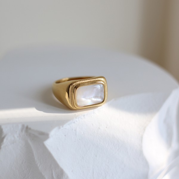 Geometric metal square white shell ring heavy set ring square 