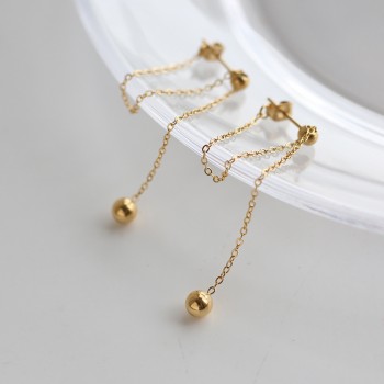 Generous OL Bead Adjustment Chain Tassel Small Golden Ball Gold Bead Earrings 