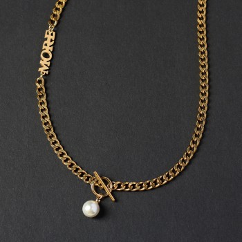 OT Buckle Letter MORE Pearl Chain Necklace Clavicle Chain 