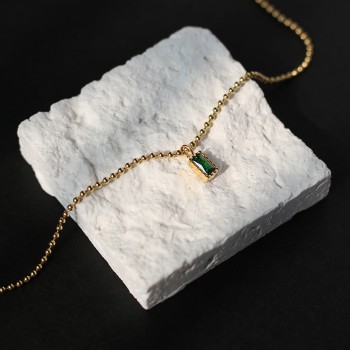 Light Luxury Compact Green Diamond Color Zirconium Square Round Bead Necklace Clavicle Chain 