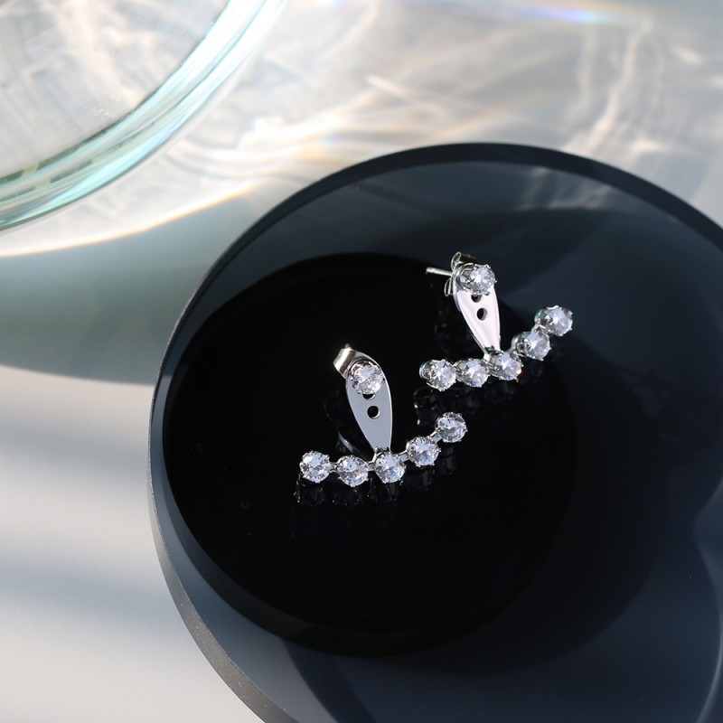 Gypsophila Silver Diamond Claw Zircon Korean Style Back Hanging Earrings 