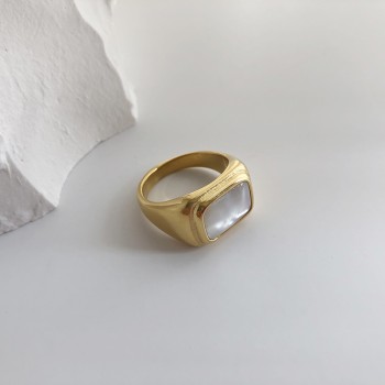 Geometric metal square white shell ring heavy set ring square  